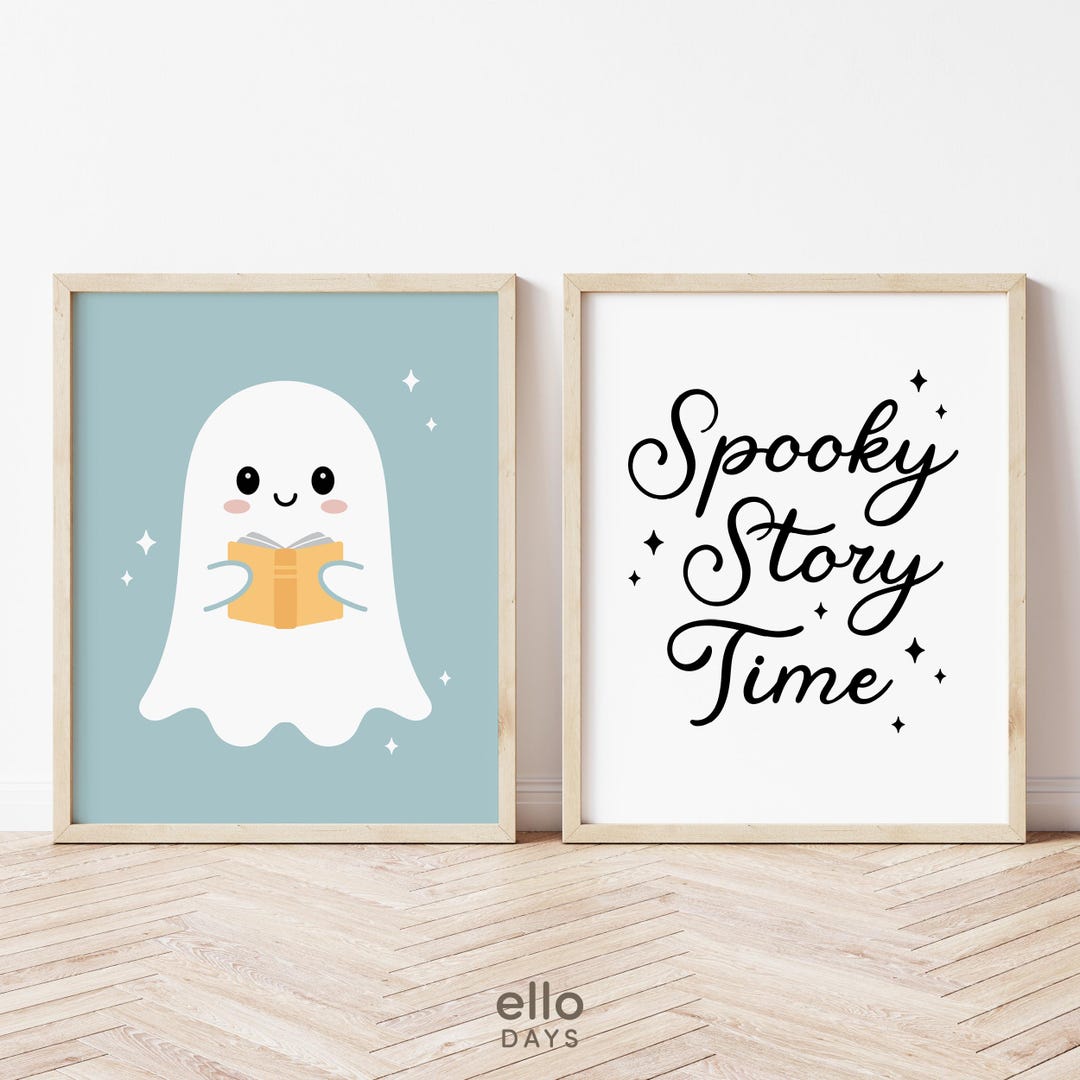 Halloween Reading Corner Wall Art Decor, Cute Reading Ghost Spooky ...