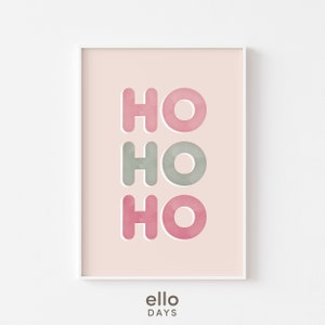 Ho Ho Ho Holiday Christmas Wall Decor Printable | Christmas Home Decor Poster | Boho Christmas Holiday | Pink Xmas Wall Art | Digital Print