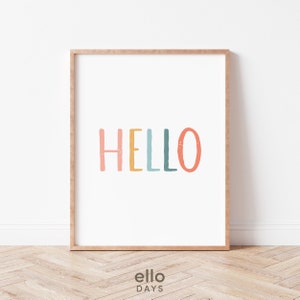 Hello Sign, Greeting Poster, Classroom Door Decoration, Kids Room Playroom Decor, Preschool Classroom Wall Art, Word Art Print