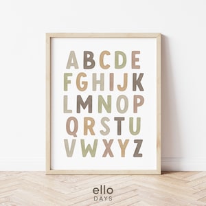 Neutral Alphabet Printable Wall Art Poster | Educational ABC Poster | Kids Room Playroom Homeschool Classroom Nursery Decor | Digital Print