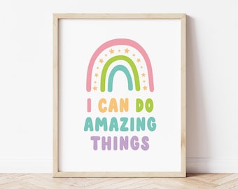I Can Do Amazing Things Positive Affirmations Wall Art, Motivational Poster Kids Room Decor, Classroom Poster Mindfulness