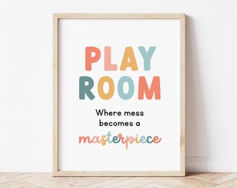 Playroom Decor Wall Art, Playroom is a Masterpiece Poster Print, Playroom Art Print, Play Room Printable Art