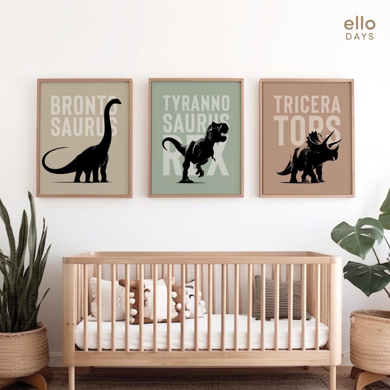 Dinosaur Wall Art Set of 3 Prints, Dino Boys Room Wall Decor, Toddler ...