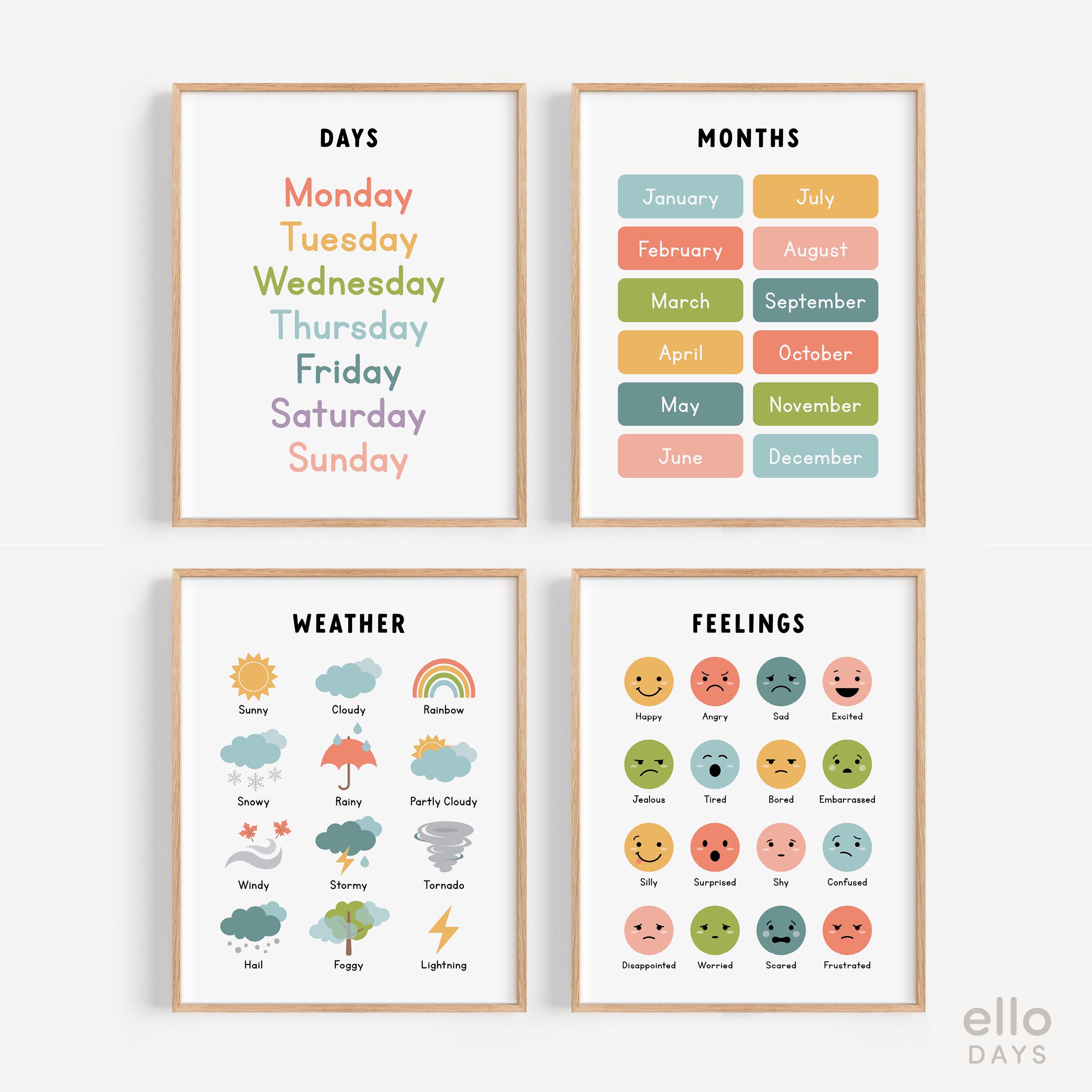 Educational Posters Set of 12, Homeschool Learning Prints and Charts ...