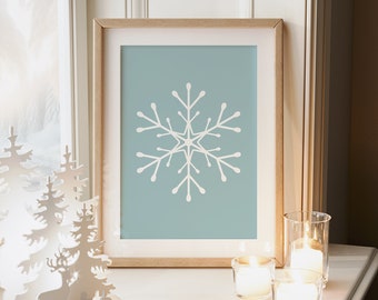 Winter Snowflake Wall Art Printable in Blue | Boho Christmas Holiday Print | Home Decor Poster | Christmas Printables | Digital Download