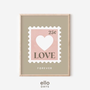 Liebe Herz Stempel Druck, Love Forever Poster, rosa Herz Valentinstag Dekor, druckbare Wandkunst, digitaler Download