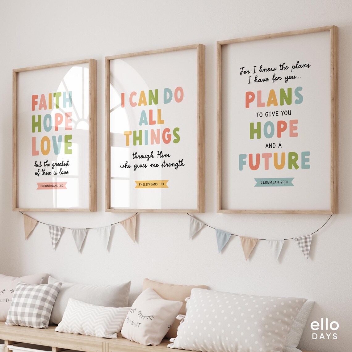 Kids Bible Verse Wall Art Set of 3, Christian Wall Art Printable ...