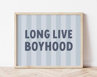 Vintage Long Live Boyhood Boy Bedroom Wall Print, Boys Room Wall Decor, Navy Blue Wall Art, Boy Nursery Decor Playroom Poster