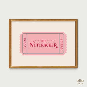 Nussknacker Print Ticket, Rosa Weihnachtsdruck, Mädchen-Weihnachtsplakat, Trendige Weihnachtswandkunst, Urlaubsästhetische Wanddekoration