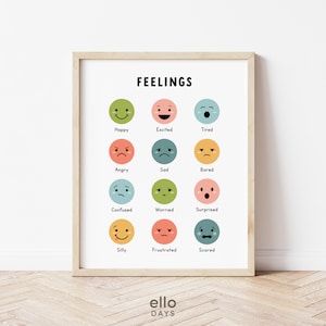 Impresión educativa de sentimientos de niños pequeños, póster de sala de juegos, rincón de calma, decoración del aula preescolar, arte de pared del dormitorio Montessori
