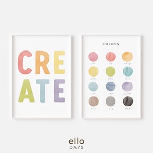 CREATE COLOR Rainbow Printable Wall Art Poster Bundle | Educational Prints | Art Class Playroom Homeschool Classroom Decor | Digital Set