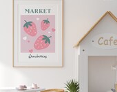Fruit Market Poster Print, Farmer Market Strawberries Wall Art, Kids Room Printable Posters, Playroom Decor, Pretend Play Sign