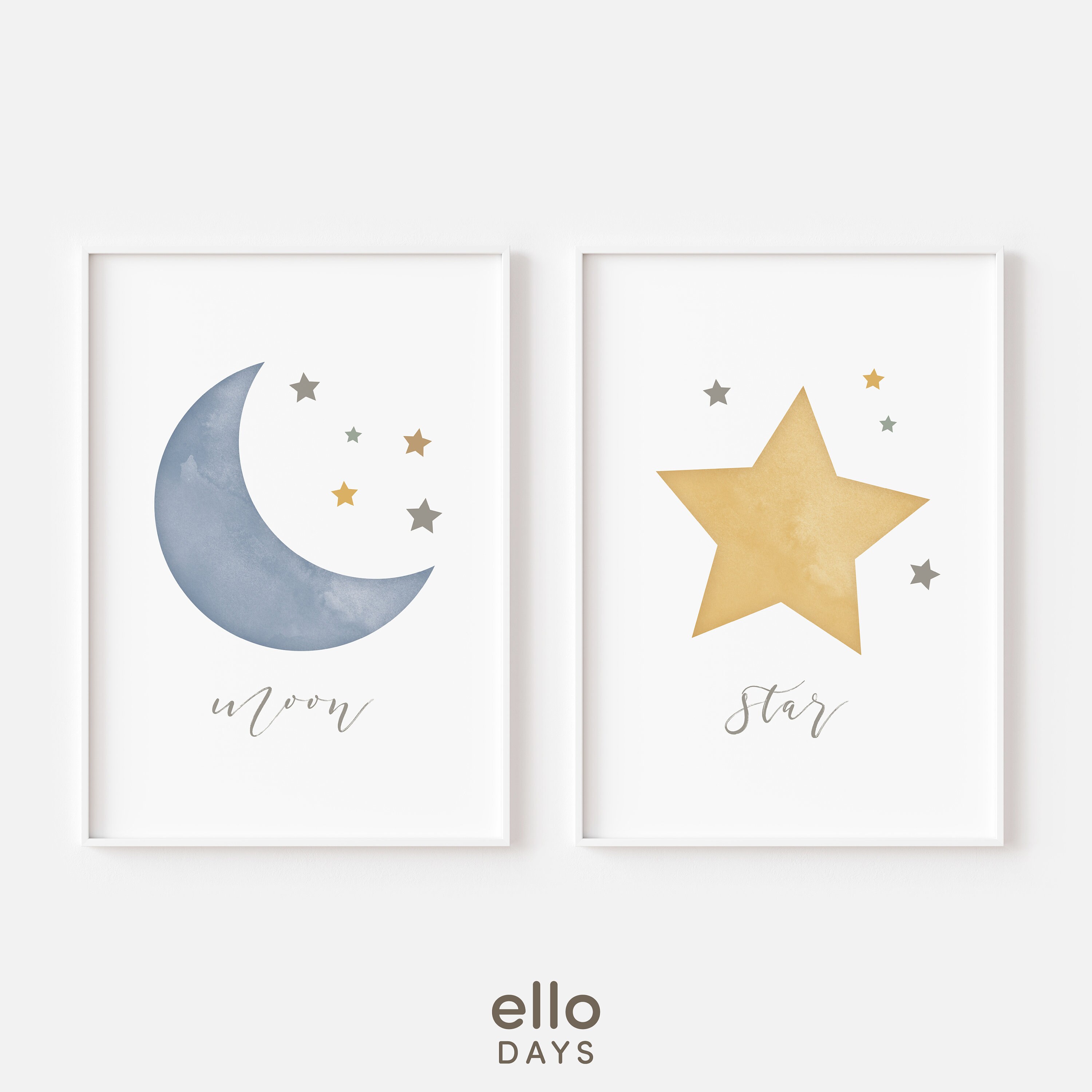 Sun Moon Star Set of 3 Nursery Wall Art Printable | Celestial Baby Kids ...