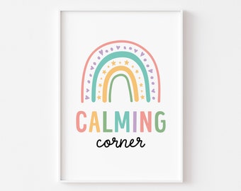Calming Corner Rainbow Wall Print, Calm Down Corner Classroom Wall Decor, Homeschool Poster, Calm Printable Wall Art, Digital Download