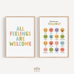 Alle gevoelens zijn welkom Gevoelens Grafiek Poster Bundel, School Counselor Therapeut Office Decor, Emoties Regulatie, Klaslokaal Decoratie