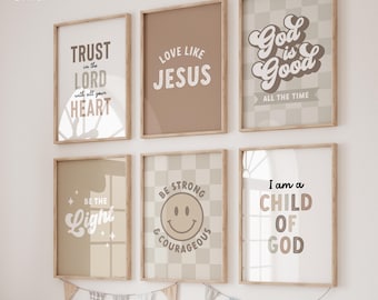 Scripture Wall Art, Kids Christian Wall Art, Bible Verse Kids Prints Set of 6
