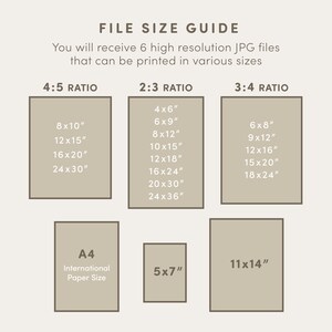 May include: A chart showing different aspect ratios for printing images. The chart includes the following ratios: 4:5, 2:3, and 3:4. The chart also includes the following sizes: 8x10, 12x15, 16x20, 24x30, 4x6, 6x9, 8x12, 10x15, 12x18, 16x24, 20x30, 24x36, 6x8, 9x12, 12x16, 15x20, 18x24, 5x7, 11x14, and A4.