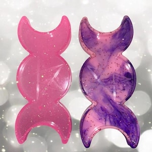 Handmade glitter resin triple moon decorate tray/Rolling tray/Witchy trinket tray/Candle holder