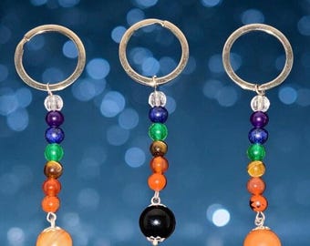 7 chakra con cuentas negro obsidiana-cornalina-naranja aventurina encanto llavero/Llavero de cristal