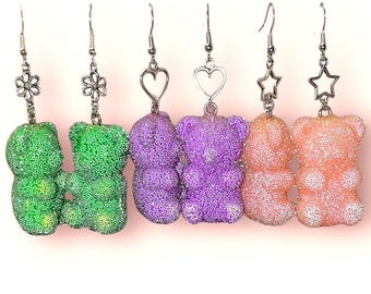 Handgemachte gezuckerte Gummibärchen Ohrringe / bunte Bärenohrringe / Süßigkeitsohrringe / Gummibärchenohrringe
