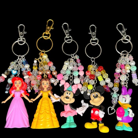 DISNEY! Handmade Beaded Disney bag charms/Mickey Minnie Mouse  keychains/Disney Princess keychains/Daisy Duck bag charm