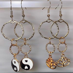 Gold 3tier celestial spiritual earrings/Yin&Yang-Evil eye sun-Lotus earrings