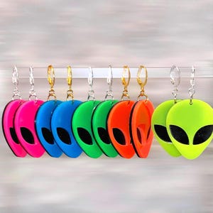 Neon “Alien Babe” earrings/Alien head earrings/Funky neon earrings