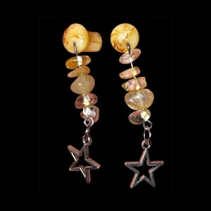Handmade acrylic quartz star ear plugs/ 0g acrylic ear plugs-gauges/Celestial citrine-obisidan plugs