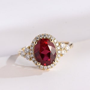 Solid Gold Oval Cut Ruby Engagement Ring, Birthstone Ring, RS-O-306