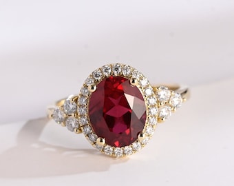 Solid Gold Oval Cut Ruby Engagement Ring, Birthstone Ring, RS-O-306