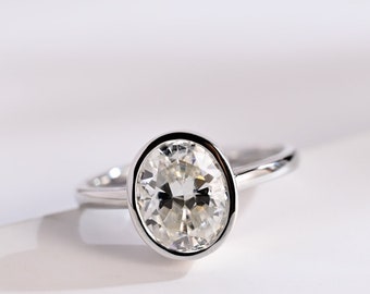 IGI Certified Solid Gold Bezel Oval Lab Grown Diamond Engagement Ring