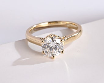 9K/14K/18K Solid Gold Minimalist Round Cut Moissanite Engagement Ring/ Anniversary Gift/ Promise Ring for Women/ Valentine&#39;s Day Gift