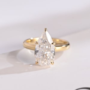 Pear Cut Moissanite Engagement Ring with Hidden Halo/ Anniversary Gift for Women/ 9K/14K/18K Solid Gold Promise Ring/ Birthday Gift