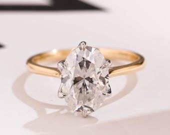 IGI Certified Solid Gold Two Tone Oval Lab Grown Diamond Engagement Ring