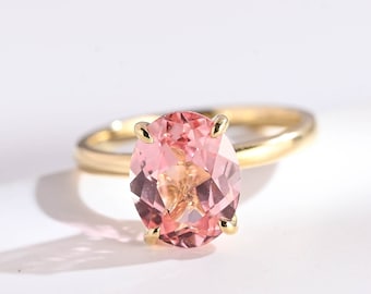 Solid Gold Oval Cut Lab Grown Pink Sapphire Engagement Ring, Gift for Her, RS-465
