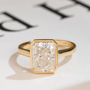 Solid Gold Bezel Crushed Ice Radiant Moissanite Ring, Minimalist Promise Ring, RS-R-001