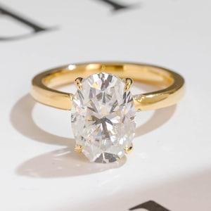 Solid Gold Oval Moissanite Engagement Ring, Hidden Halo Ring for Women, RS-0512-7-D