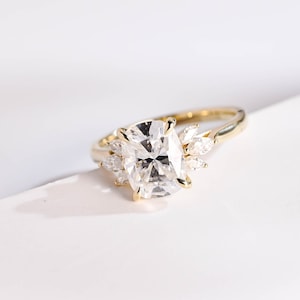 Elongated Cushion Moissanite Engagement Ring/ 9K/14K/18K Solid Gold Promise Ring/ Anniversary Gift for Women/ Birthday Gift for Her