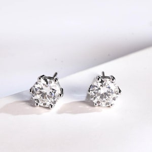Solid Gold Minimalist Round Moissanite Earrings Studs, Gold Earrings Studs, Anniversary/ Birthday Gift for Women, Her, Wife