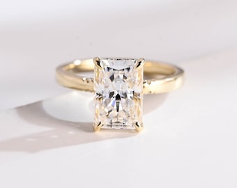 9K/14K/18K Solid Gold Radiant Cut Moissanite Engagement Ring/ Anniversary Gift for Women/ Half Pave & Hidden Halo Promise Ring for Her