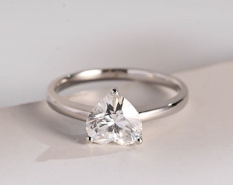 Solid Gold Heart Moissanite Engagement Ring/ Anniversary Gift/ Proposal Ring for Women/ Anniversary Ring/ New Year Gift for Wife