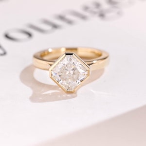 Asscher Moissanite Engagement Ring, Proposal Ring, Promise Ring, 2.5mm Wide Band, Anniversary/ Birthday Gift for Women, Her