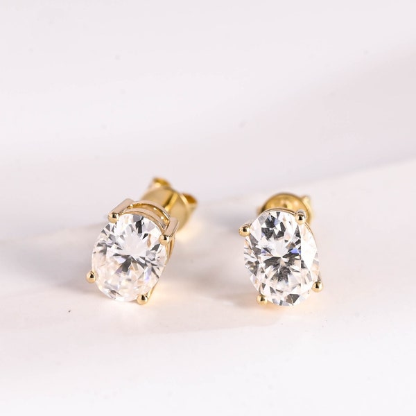 9K/14K/18K Solid Gold Oval Cut Moissanite Earrings Stud/ Screw Back Earrings/ Anniversary Gift/ Best Love for Your Wife & Girlfriend