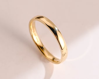 3mm Wide Band, Solid Gold Minimalist Wedding Band, Delicate Men&#39;s Band, Promise Ring, Proposal Ring, Anniversary Gift, Birthday Gift
