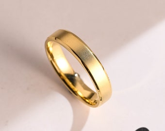 Fascia da uomo da 5 mm, fede nuziale con finitura satinata in oro massiccio per uomo, fede nuziale, anello di promessa, regalo di anniversario/compleanno per lui/fidanzato