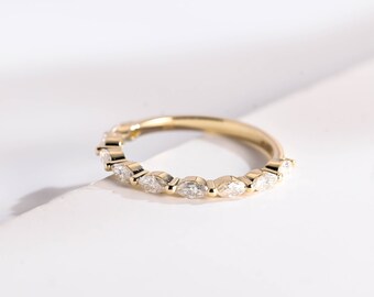 Marquise Lab Grown Diamond Wedding Band, Solid Gold D/VS1 Diamond Half Eternity Matching Band, Anniversary Gift for Wife
