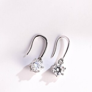 Solid Gold Minimalist Dangle Round Moissanite Earrings Studs, Dainty Earrings Studs, Anniversary/ Birthday Gift for Women, Her, Wife