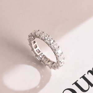 3.5mm Wide Band, Asscher Moissanite Matching Wedding Band, Solid Gold Bridal Band, Eternity Pave Stacking Band for Women, Birthday Gift