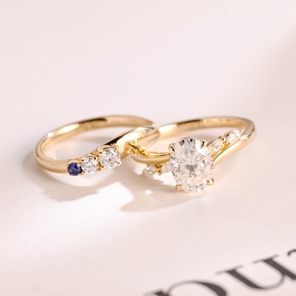 Oval Moissanite Wedding Band Set, Moissanite Engagement Ring Set, Bridal Sets/ Anniversary Gift for Women/ Promise Ring for Her