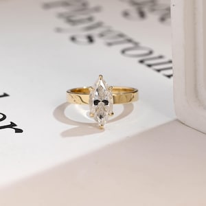 Marquise Moissanite Engagement Ring: Solid Gold Bridal Proposal Ring